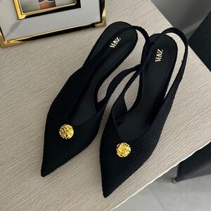 Zara Black Heels with Gold Detail